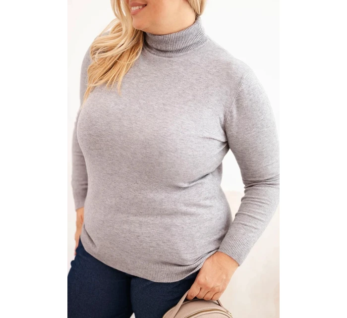 Dámský viskózový svetr Plus Size s klasickým střihem šedý