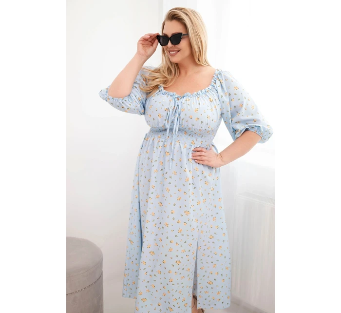 Dámská Plus Size šaty s výstřihem na tkaničky a elastickým pasem modrá