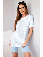 Dámský viskózový pruhovaný komplet s krátkým rukávem a kraťasy modrý