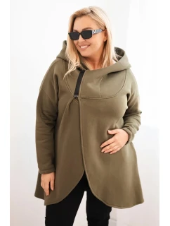Dámská mikina Plus Size s kapucí a asymetrickým zipem khaki
