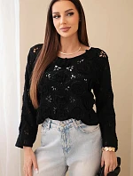 Dámský ažurový svetr s květinovým vzorem černý
