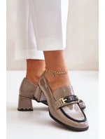 Lakované Dámské Polobotky Na Podpatku S Dekorací Béžové model 21673919 - Artiker