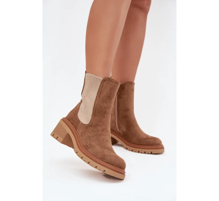 Dámské zateplené chelsea boty na klínovém podpatku tmavě béžové Zoralia Dámské zateplené chelsea boty na klínovém podpatku tmavě béžové Zoralia