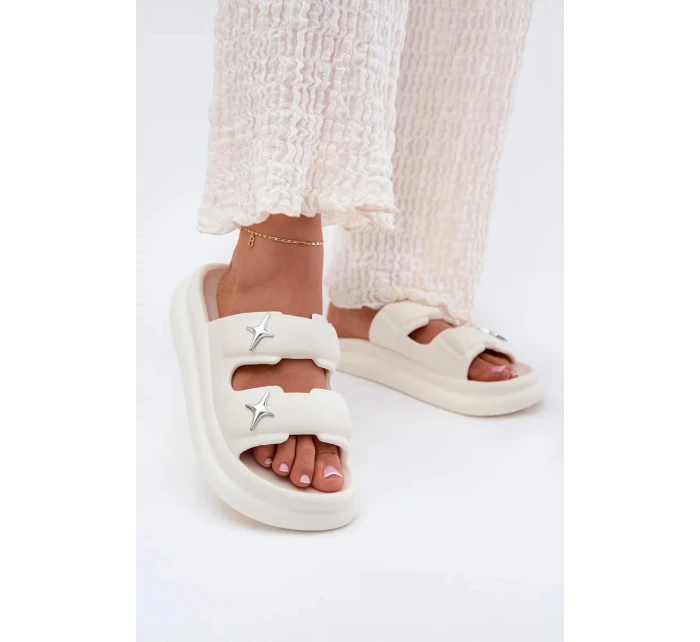 Dámské pěnové pantofle na platformě – ecru