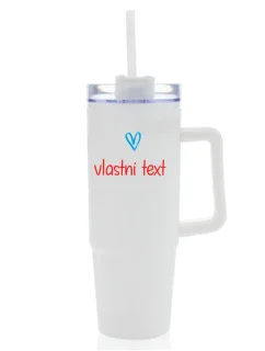 Vlastní text na termosku s průhledným víčkem