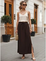 Dámská viskózová maxi sukně s elastickým pasem hnědá FashionStreet CY0515 Dámská viskózová maxi sukně s elastickým pasem hnědá FashionStreet CY0515