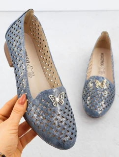 Dámská prolamovaná obuv na nízkém podpatku modrá M.Daszynski SA222-3