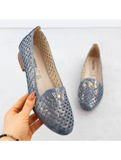 Dámská prolamovaná obuv na nízkém podpatku modrá M.Daszynski SA222-3