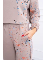 Zateplená souprava s barevným potiskem tmavě béžová