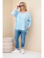 Dámská bavlněná blůza Plus Size s třásněmi modrá