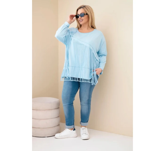 Dámská bavlněná blůza Plus Size s třásněmi modrá