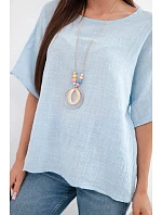 Dámská bavlněná oversize halenka s krátkým rukávem modrá Dámská bavlněná oversize halenka s krátkým rukávem modrá