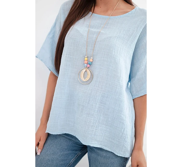 Dámská bavlněná oversize halenka s krátkým rukávem modrá Dámská bavlněná oversize halenka s krátkým rukávem modrá