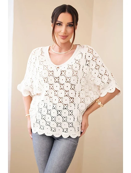 Dámský letní krajkový svetr s knoflíky a dlouhým rukávem černý