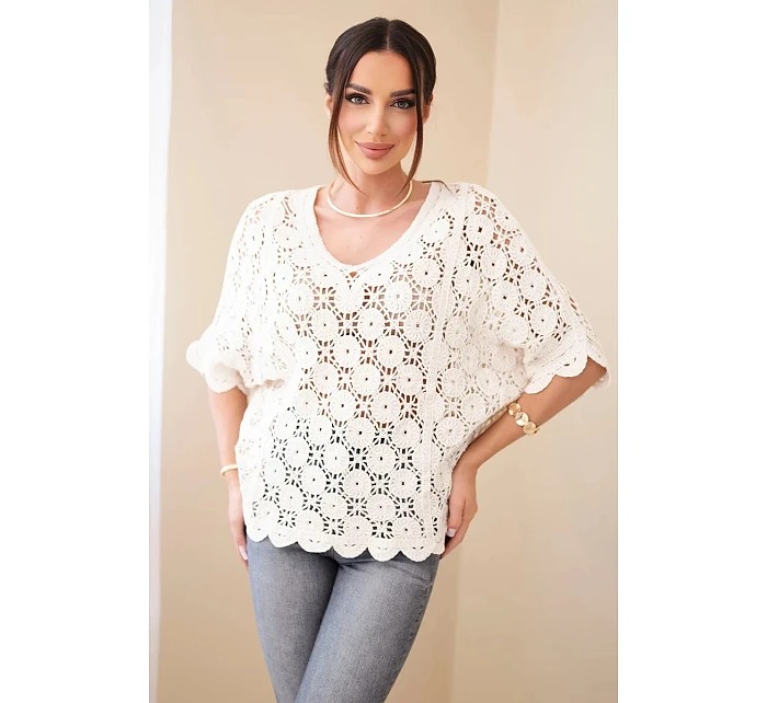 Dámský letní krajkový svetr s knoflíky a dlouhým rukávem černý