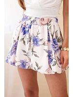 Dámské viskózové šortky s květinovým vzorem se zavazováním v pase fialové