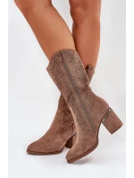 Děrované Kozačky Cowboy Do Poloviny Lýtka S.Barski HY51-238 Hnědé