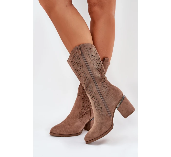 Děrované Kozačky Cowboy Do Poloviny Lýtka S.Barski HY51-238 Hnědé