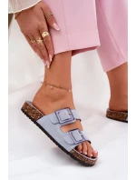 Dámské sandály s přezkami na korkové podrážce modré Sercele Dámské sandály s přezkami na korkové podrážce modré Sercele