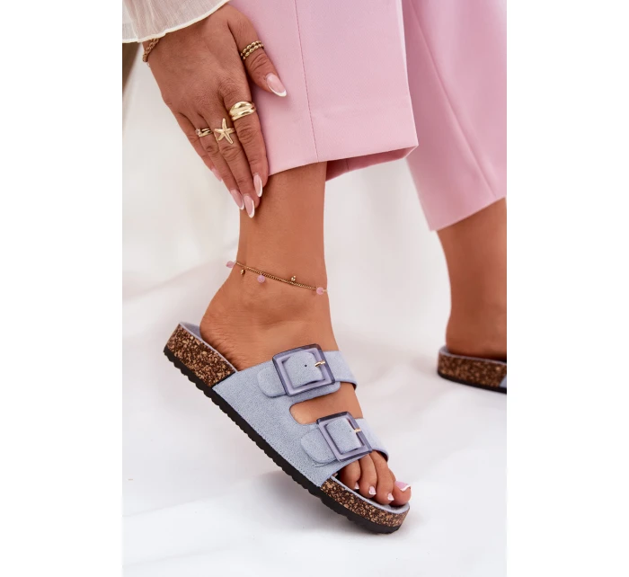 Dámské sandály s přezkami na korkové podrážce modré Sercele Dámské sandály s přezkami na korkové podrážce modré Sercele