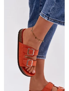 Dámské pantofle oranžové s přezkami model 21908441 - Boto