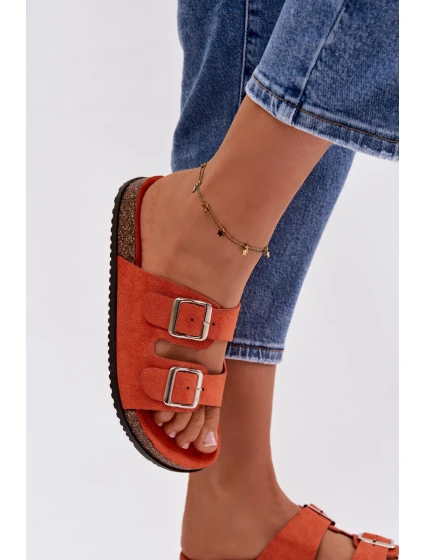 Dámské pantofle oranžové s přezkami model 21908441 - Boto