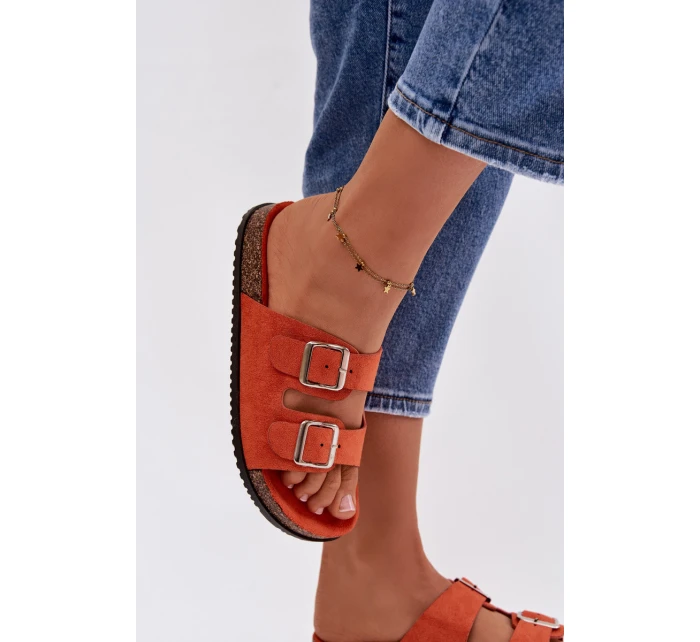 Dámské pantofle oranžové s přezkami model 21908441 - Boto