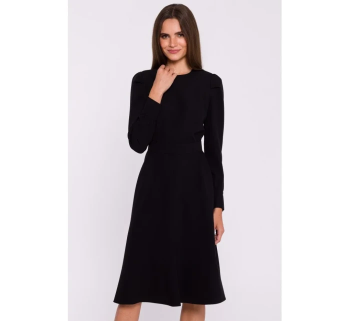 S378 Rozšířené šaty s páskem - černé