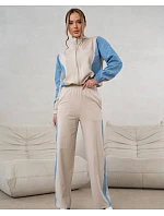 Tepláková souprava mikina na zip + široké kalhoty béžovo-modrá (821151)