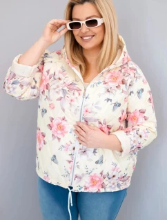 Dámská jarní prošívaná bunda Plus Size s kapucí a květinovým vzorem žlutá