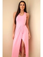 Dámské bavlněné midi šaty bez rukávů s řasením světle růžové Dámské bavlněné midi šaty bez rukávů s řasením světle růžové