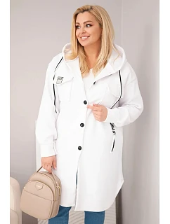 Dámský kabát Plus Size s kapucí zapínaný na knoflíky bílý