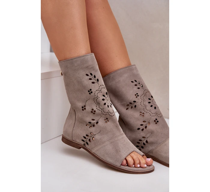 Zazoo 3437 Dámské Semišové Sandály S Hřebínkem Na Zip Beige