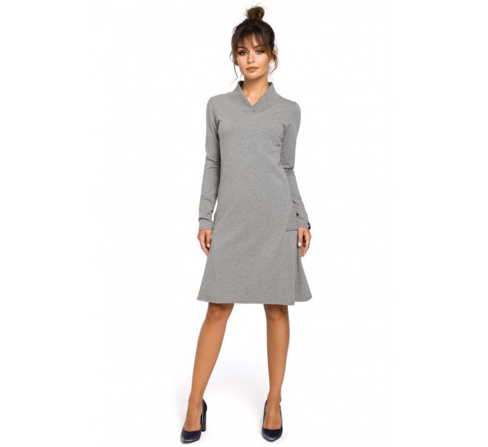 model 18001673 Trapézové šaty s žebrovaným lemem šedé - BeWear
