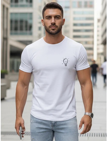 Pánské bavlněné tričko s minimalistickým potiskem, bílé, FashionStreet NX0137R Pánské bavlněné tričko s minimalistickým potiskem, bílé, FashionStreet NX0137R
