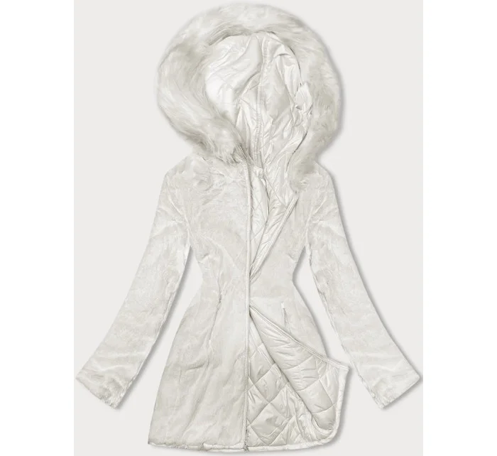 Oboustranná dámská prošívaná bunda - kožíšek v barvě ecru (H-897-11)