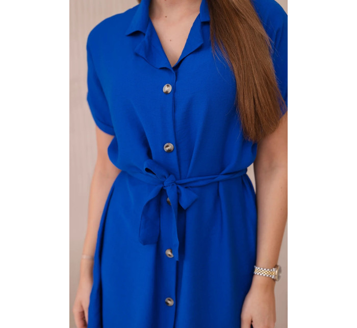 Viskózové šaty se zavazováním v pase chrpově modrá