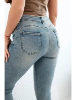 Dámské kalhoty M.sara s push-up efektem a středním pasem jeansové modré