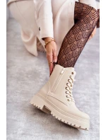 Dámské zateplené kožené kozačky světle béžové model 21598620 - EVENTO