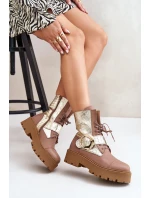 Kožené Boty Worker Se Zlatým Béžové model 21672979 - Zazoo