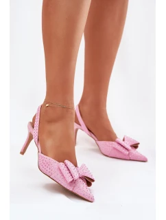 Zdobené lodičky s  a mašlí růžové model 21699354 - Boto