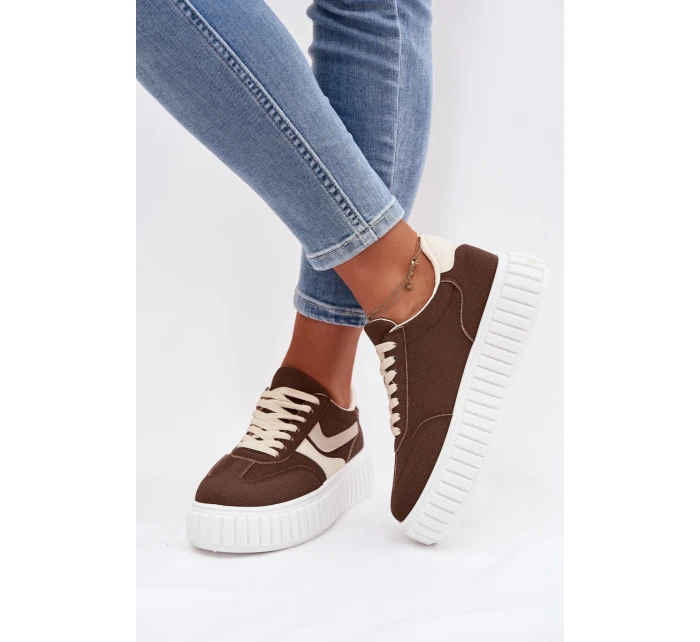 Dámské tenisky na platformě z eko semiše hnědé Cadrina Dámské tenisky na platformě z eko semiše hnědé Cadrina