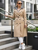 Dámský dvouřadový trenčkot s kapucí FashionStreet camel TY5656