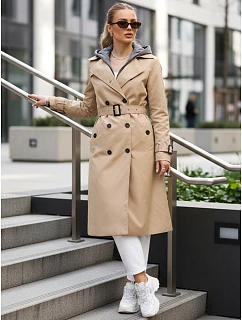 Dámský dvouřadový trenčkot s kapucí FashionStreet camel TY5656