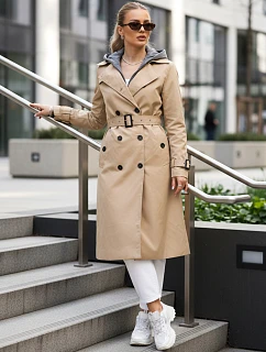 Dámský dvouřadový trenčkot s kapucí FashionStreet camel TY5656