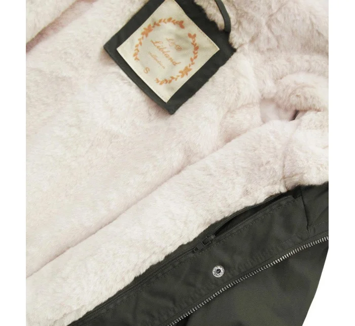 Dámská zimní bunda parka v army barvě s odepínací podšívkou a kapucí (7626)