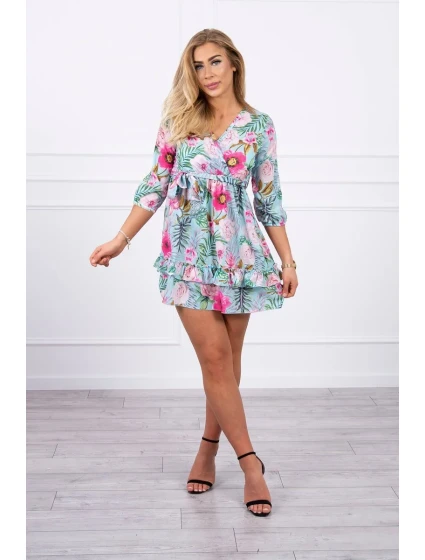 Květinové šaty s vázáním v pase v mátové barvě Květinové šaty s vázáním v pase v mátové barvě