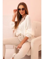 Dámský svetr s výstřihem do V a knoflíky ecru