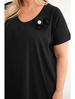 Dámské bavlněné šaty Plus Size s broží a výstřihem černá Dámské bavlněné šaty Plus Size s broží a výstřihem černá