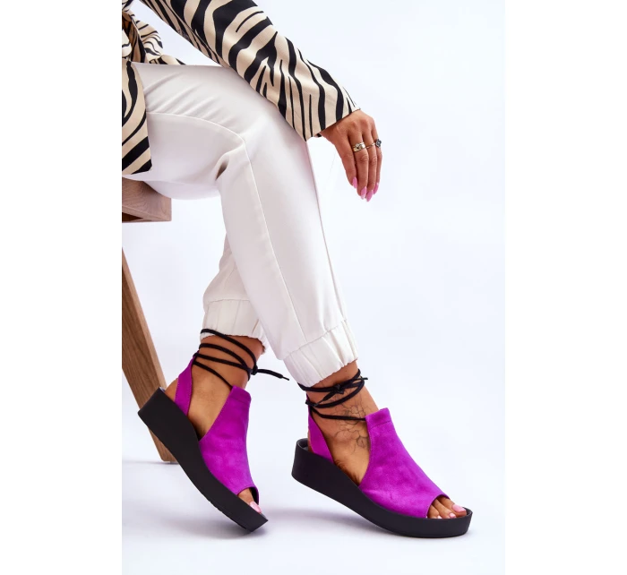Semišové sandály na klínku Nicole model 21617551 Fuchsie - Zazoo
